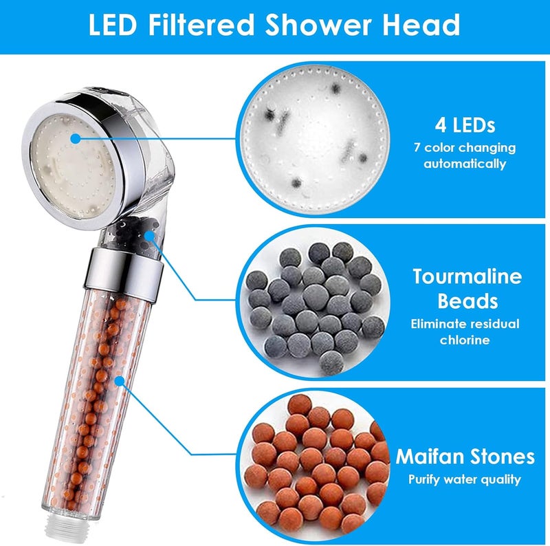 Vacto LED Handheld Shower Head Set with Filtration, Automatic 7-color Changing Shower Head Kit, Water Saving Showerheads with Filtration Beads, High Pressure Handheld Shower Head (No Hose and Bracket) - Image 5
